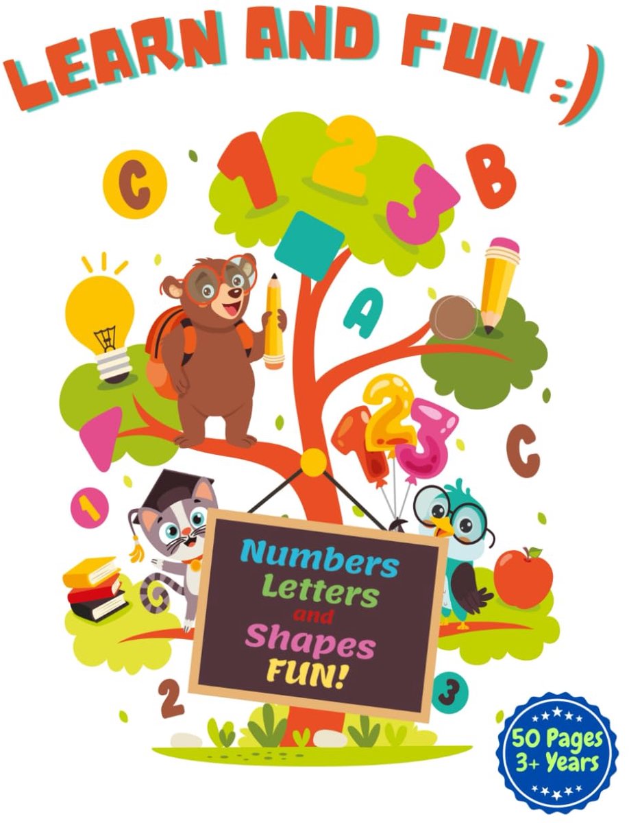 Leer en Plezier Boek - Letters Cijfers Vormen - Vroeg Leren - Interactieve Oefeningen - 21.59 x 27.94 cm