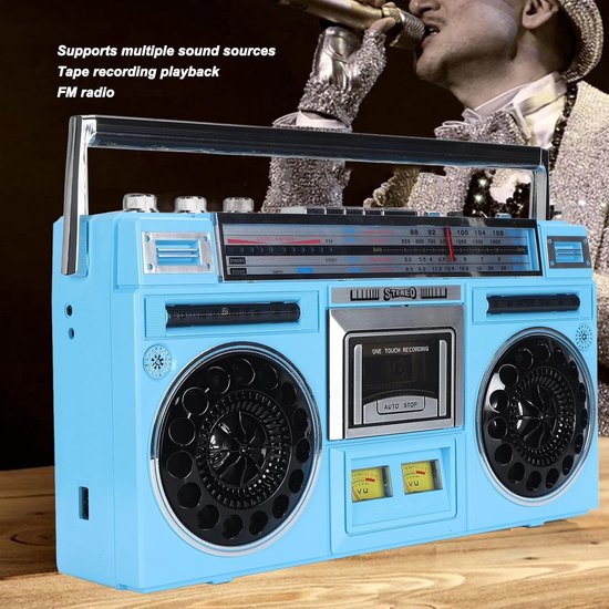 Draagbare Cassette Speler - Boombox Radio Recorder - Muziek Luisteren Opnemen - Brede Radio Banden - 20 Watt Vermogen — afbeelding 2