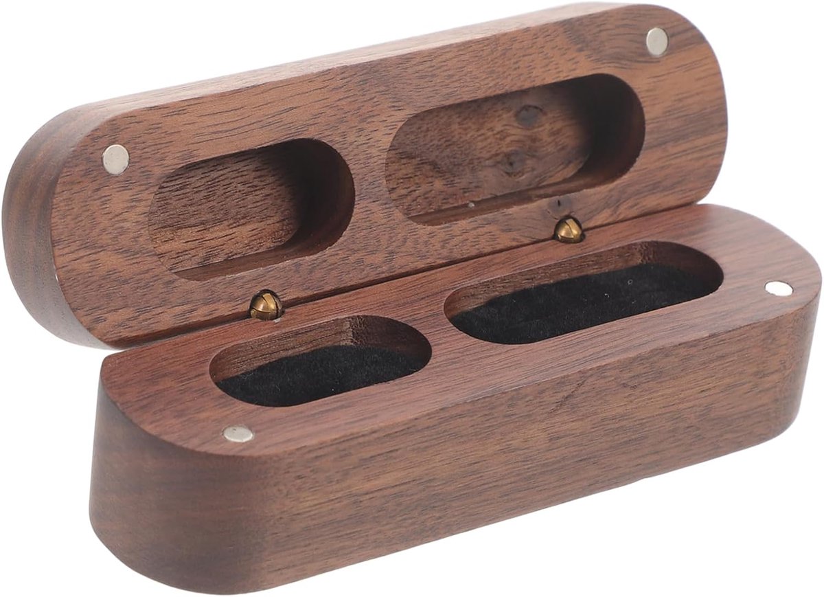 Houten Sieradendoos - Ringendoosje Opberger - Bruiloft Aanzoek - Magnetische Sluiting - 33x37x33mm - Okkernoot