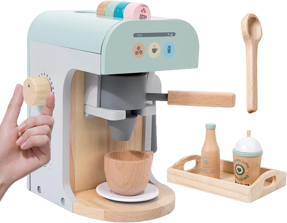 Houten Koffiezetapparaat - Speelgoed Keuken - Fantasierijk Spel - Educatieve Leerbron - 21 x 18.5 x 17 cm