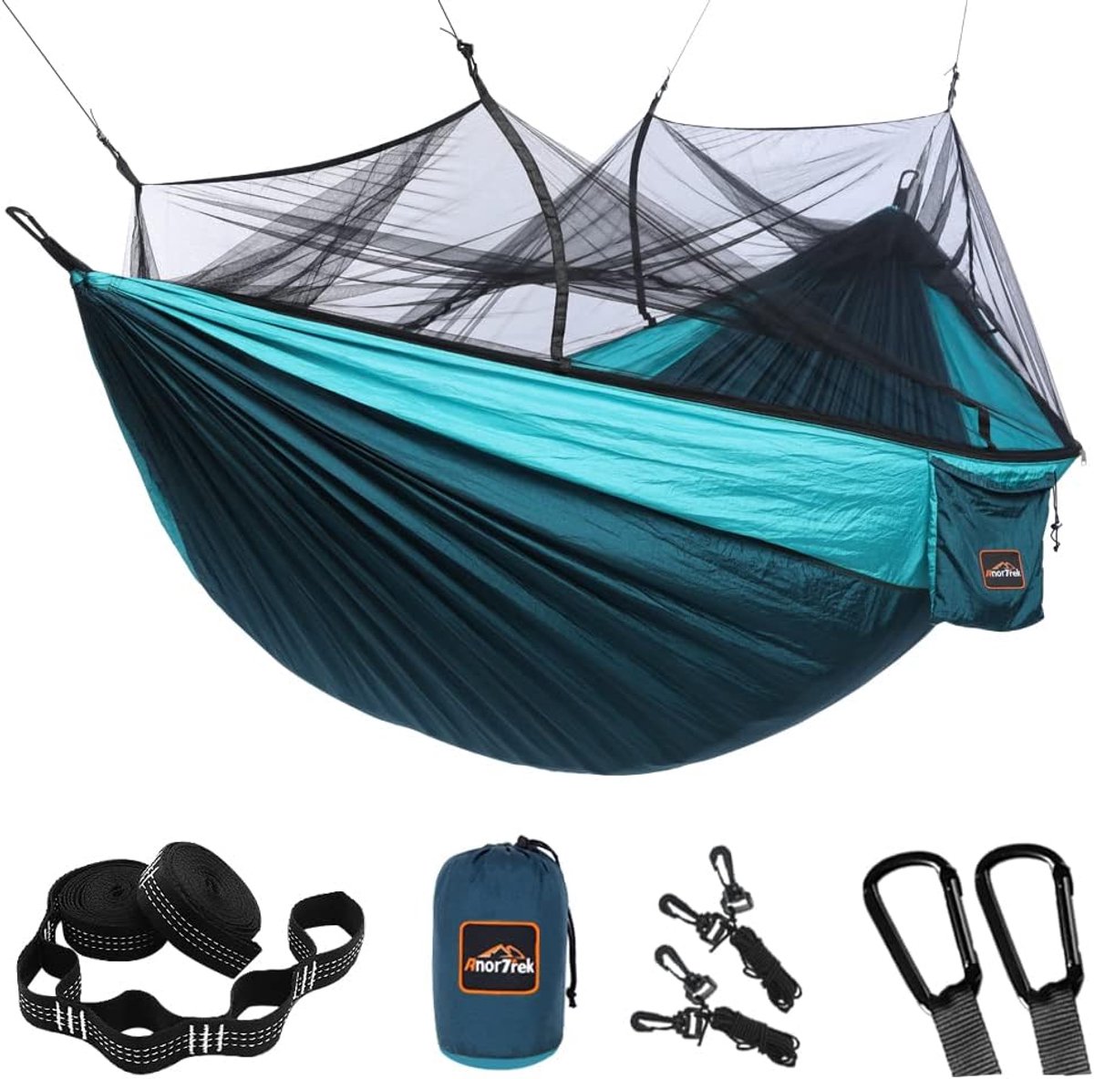 Kampeerhangmat Muggennet - Draagbare Dubbele - Buiten Ontspannen - Versterkte Stiksels - 260 x 140 cm - Blauw