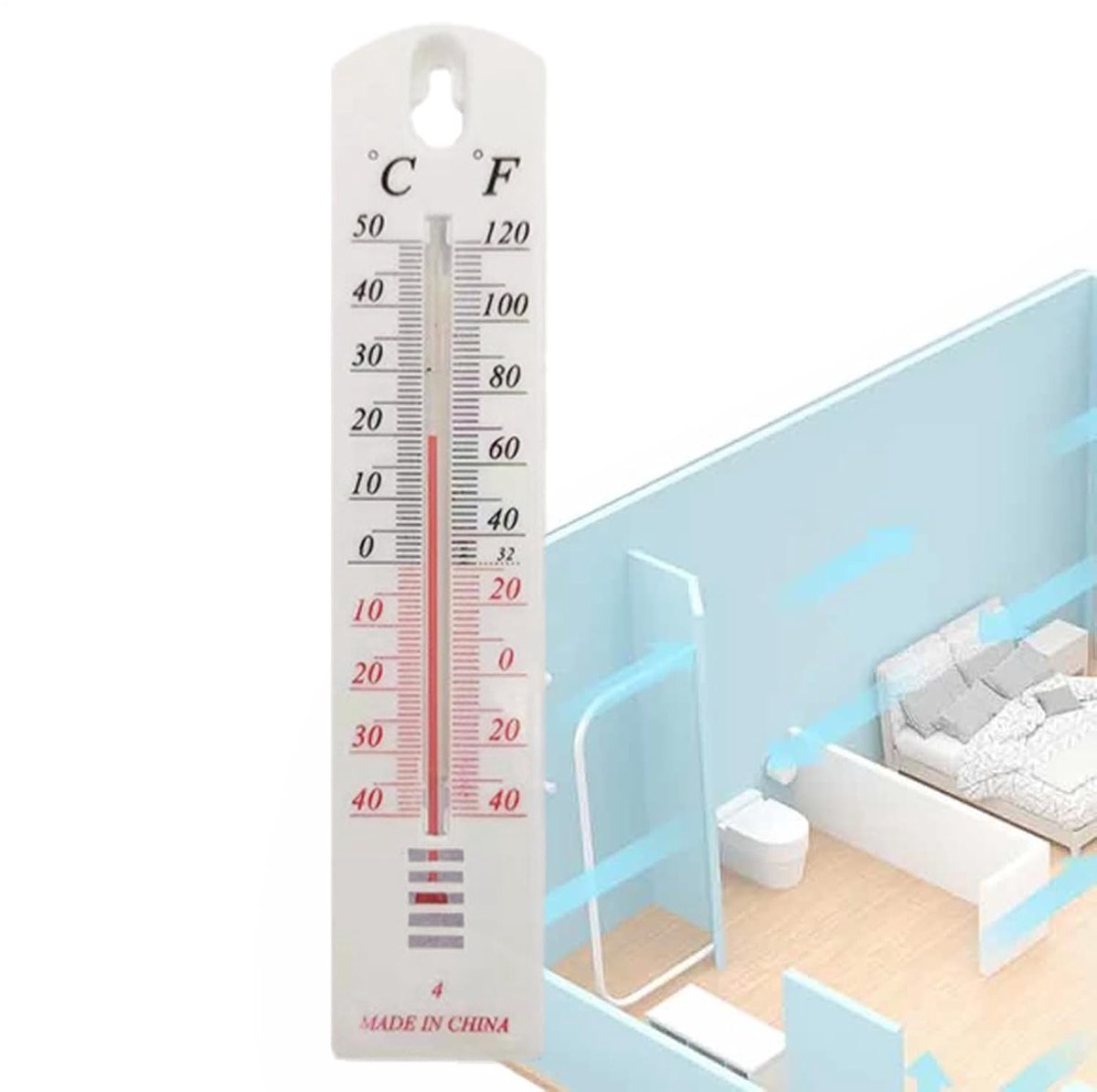 Temperatuurmeter - Klimaatmonitor - Binnen en buiten - Nauwkeurig bereik - 218 x 46 cm - Wit