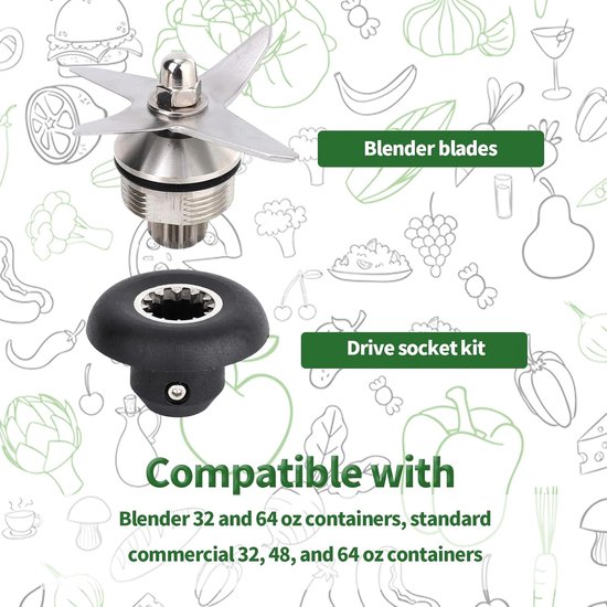 Reserve Onderdelen Blender - Blad & Aandrijving - Smoothies Maken - Roestvrij Staal - 950/1890ml Containers - Zwart Zilver — afbeelding 4