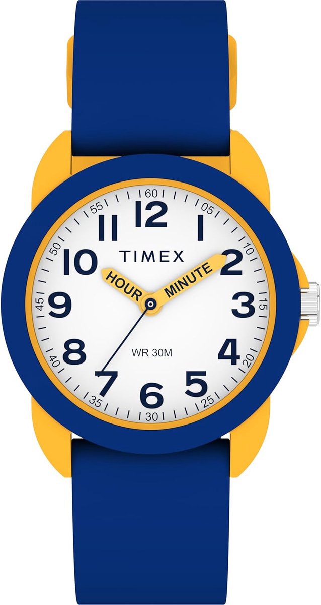 Kinderhorloge - Jongenshorloge Meisjeshorloge - Leren Klokkijken - Comfortabele Siliconen Band - 30 mm Kast - Blauw Geel