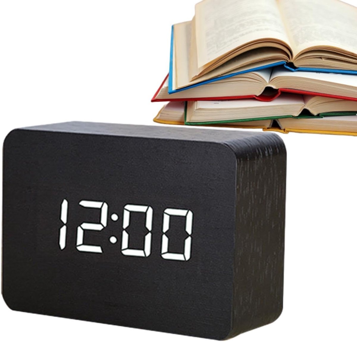 Digitale Wekker - Elektrisch Horloge - Slaapkamer Nachtkastje - Slimme Geluidscontrole - 120x80x70mm - Hout Wit