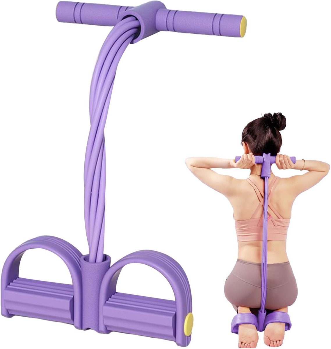 Pedaaltrekker - Stretchtouw - Buikspier Training - 8 Buis Weerstand - 52 x 26 cm - Paars