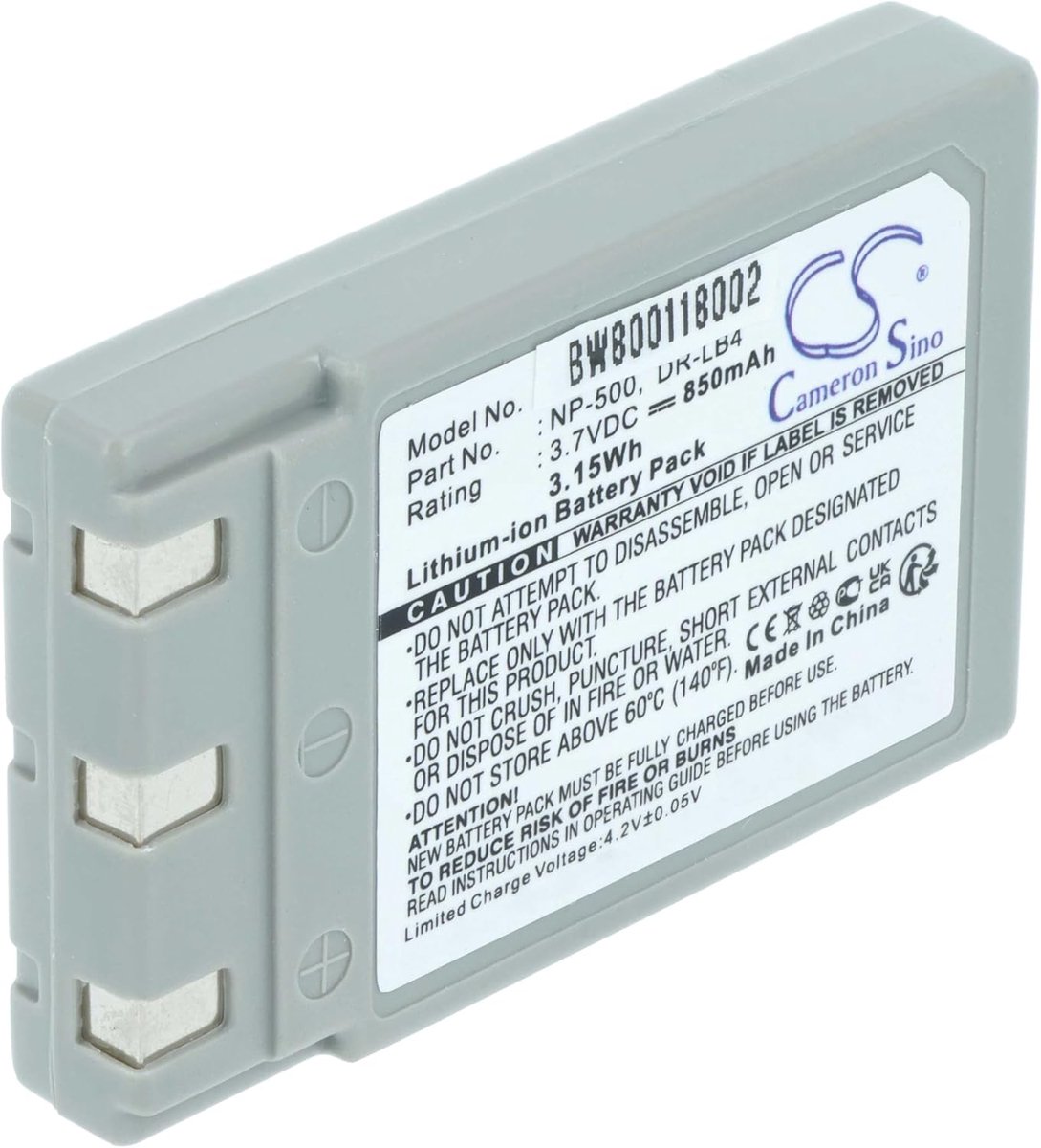 Camera Batterij - Reserve Accu - Fotografie - Lithium-ion Technologie - 850mAh 3.7V - Grijs