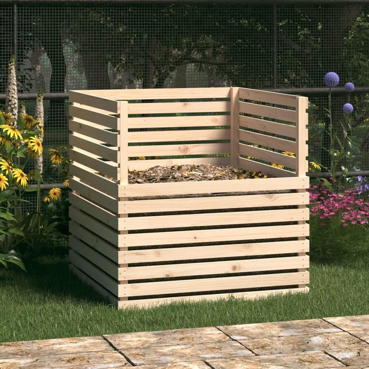 Compostbak Tuin - Hout Compostvat - Afval Verwerken - Draaibare Compostbak - 100x100x102cm - Houtkleur