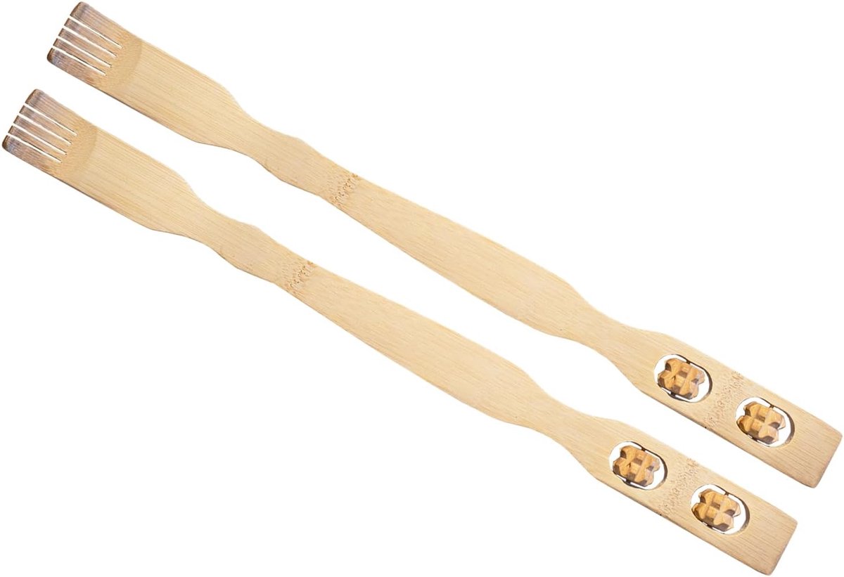 Rugkrabber Set - Massage Rollers - Ontspanning Rug - 100% Bamboe - 46 cm Lengte