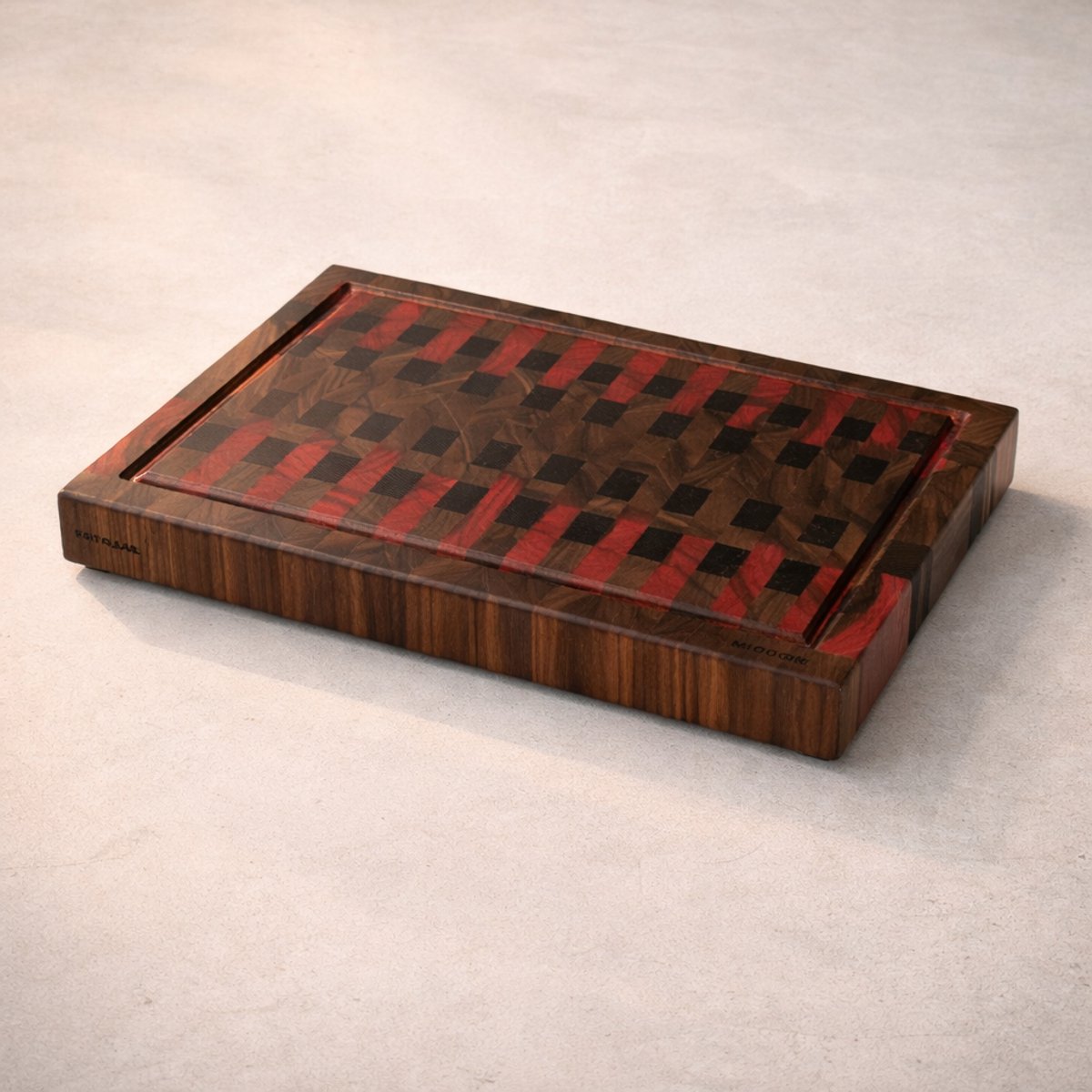 Engrain snijplank - Chili - Beitelaar - Handgemaakt hakblok - Houten snijplank - Sapgeul, handvatten en anti-slipvoetjes