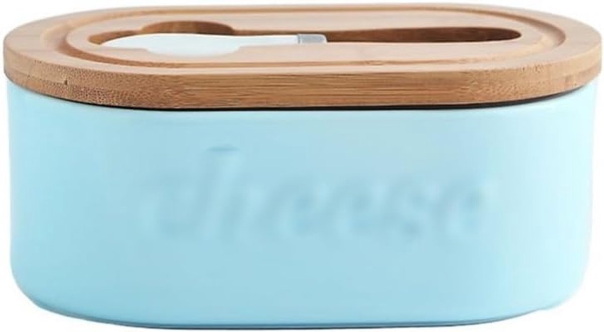 Botervloot - Boter-kaasschotel - Keuken opbergen - Met houten deksel - 185x11x78cm - Blauw Wit