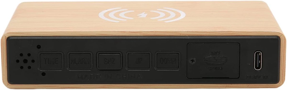 Houten Digitale Wekker - Oplader Klok - Bureau Decoratie - Draadloze Oplaadfunctie - 17 x 9 x 5 cm - Houtkleur