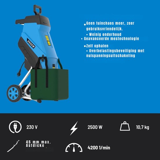 SVN® Professionele Hakselaar Versnipperaar - Hakselaar Electrisch 50L - Versnipperaar Hakselaar - Blauw - 49cm x 40cm x 104cm van Merkloos	 — afbeelding 5