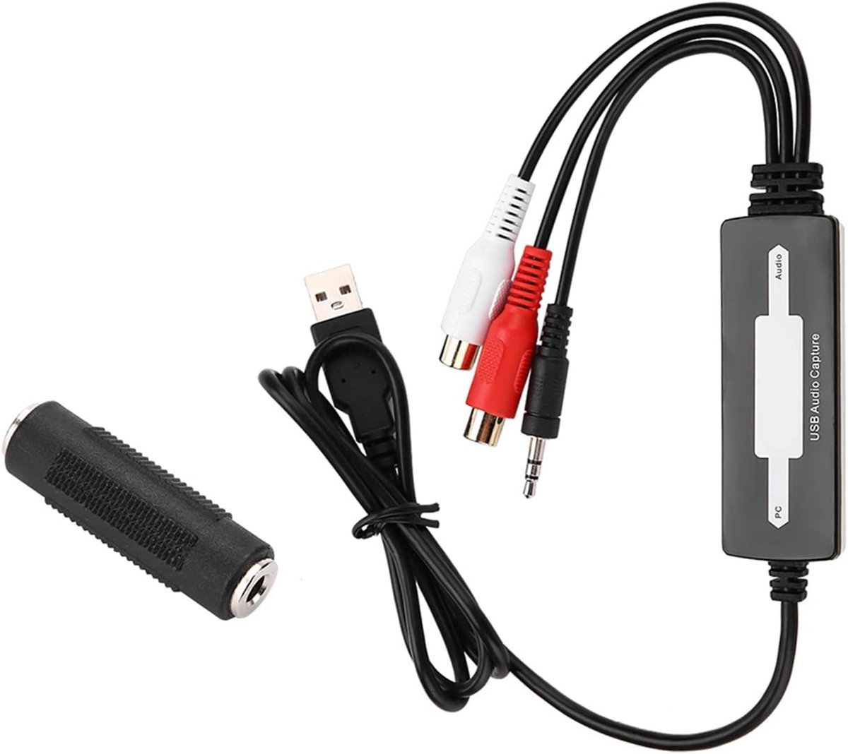 Audio Opnamekaart - Converter Muziek - Digitaliseren Vinyl Cassette - Analoge Digitaal Omzetting - 100 cm Lengte - Zwart Wit