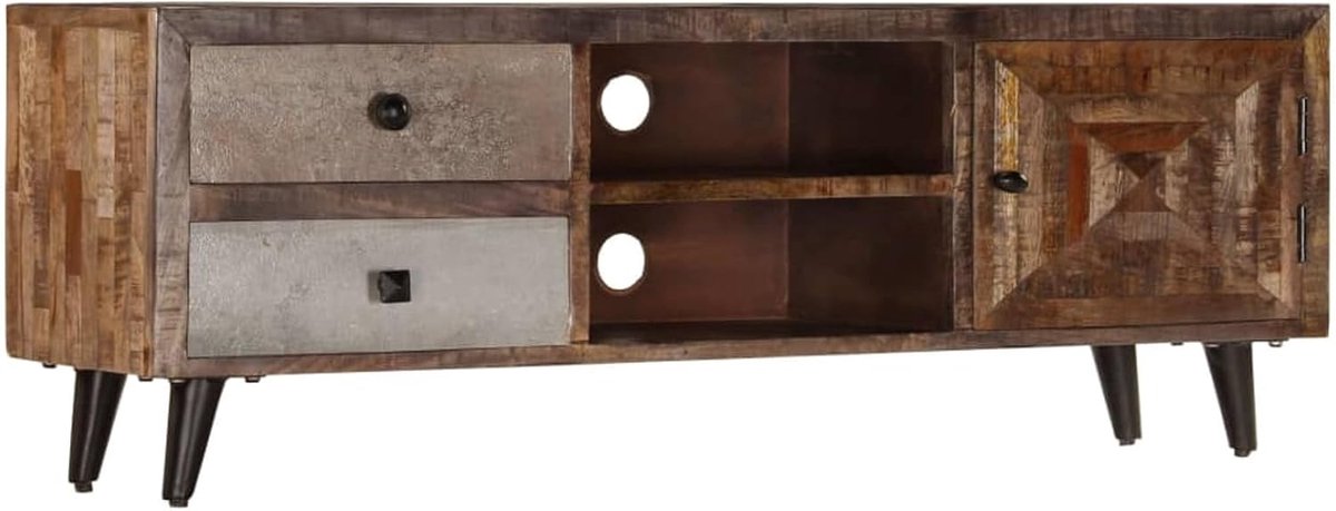 Tv-kast Massief Hout - Entertainment Meubel - Woonkamer Opbergen - Unieke Houtnerf - 118x30x40 cm
