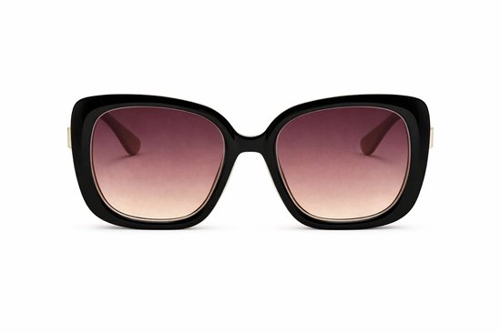 Dames zwarte zonnebril oversized / bril UV400 / bruine gradient glazen / inc. brillendoekje en zachte etui / lunettes de soleil / bril cat 2 van gerecycled polyester / NDL 9483 Aland optiek van Merkloos — afbeelding 5
