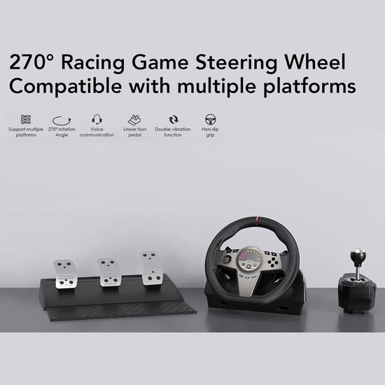 Race Stuur - Gaming Stuur - Racesimulatie Gaming - 270 Graden Rotatie - Met Pedalen Shifter — afbeelding 2