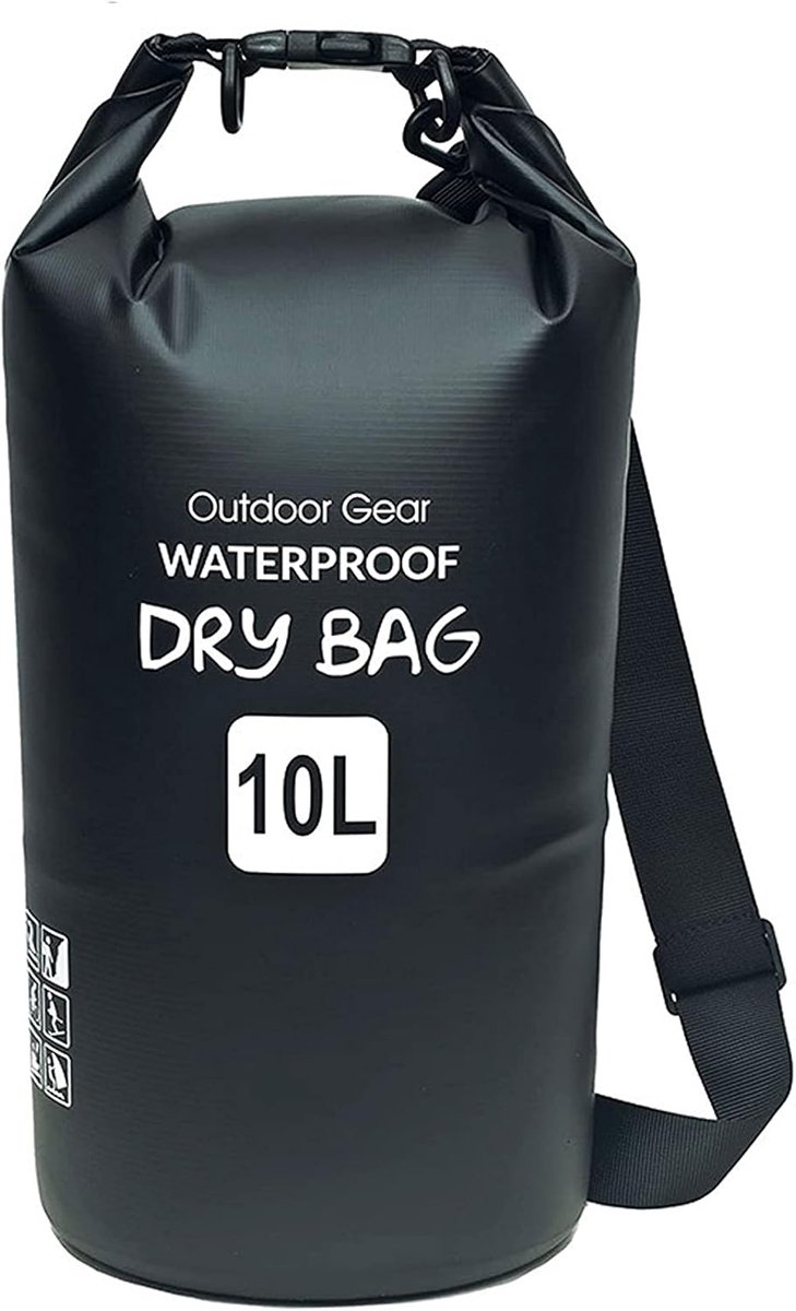 Waterdichte Droge Tas - Outdoor Tas PVC - Watersport en Recreatie - Roll-top Sluitsysteem - 5 Liter Capaciteit - Zwart – productfoto via Bol.com
