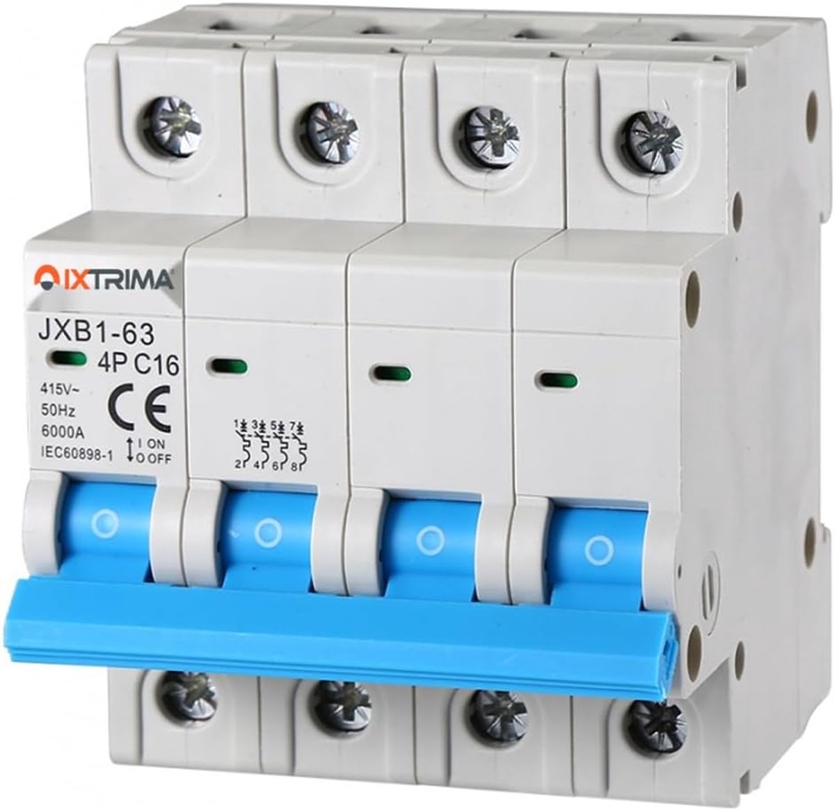 Automatische Schakelaar - Stroomonderbreker - Installatie Bescherming - 4 Polig 16A - 4 DIN Modules - Grijs