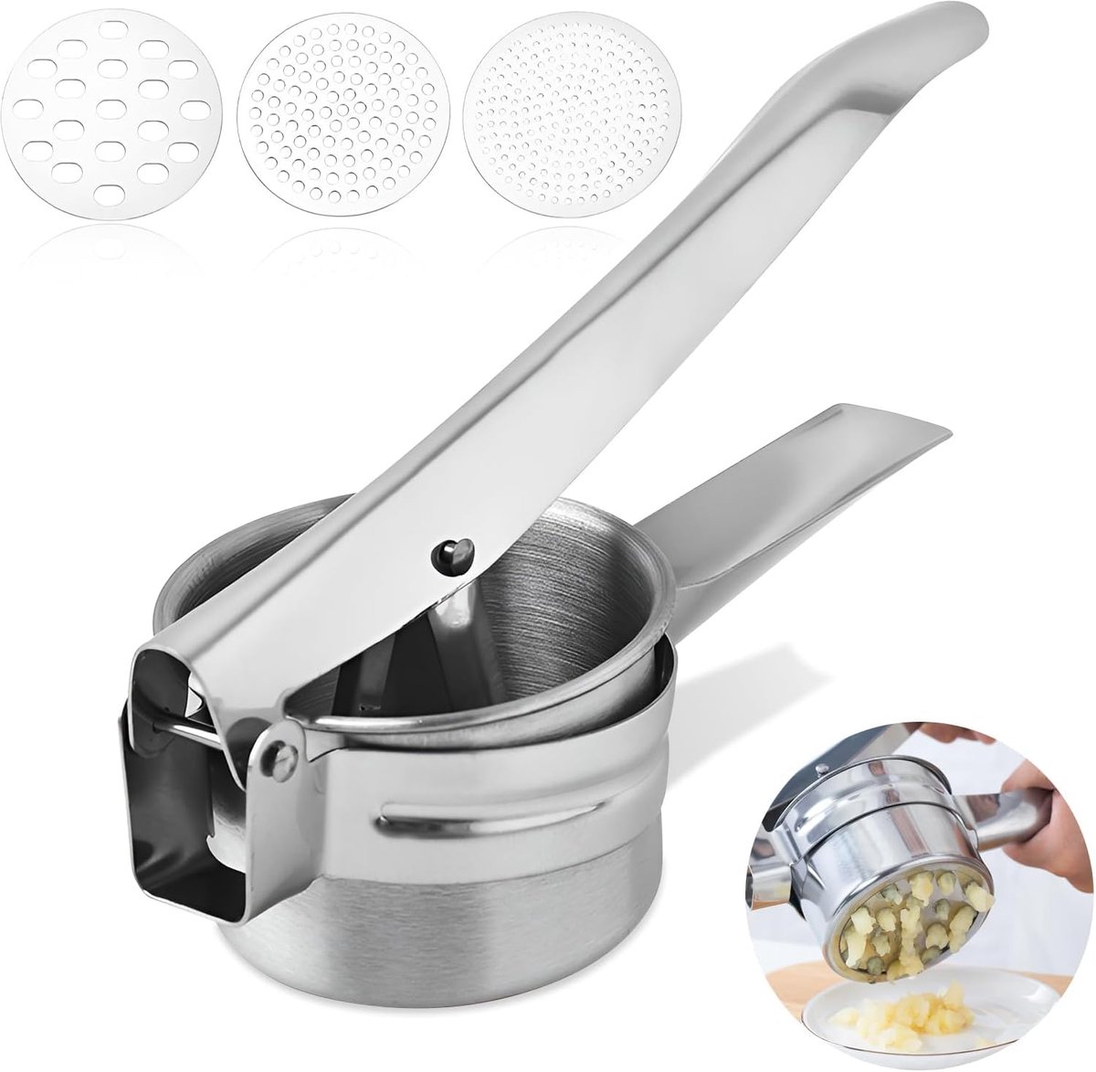 Aardappel Ricer - Puree Maker - Gladde Puree - 3 Verwisselbare Schijven - 28 x 11 cm