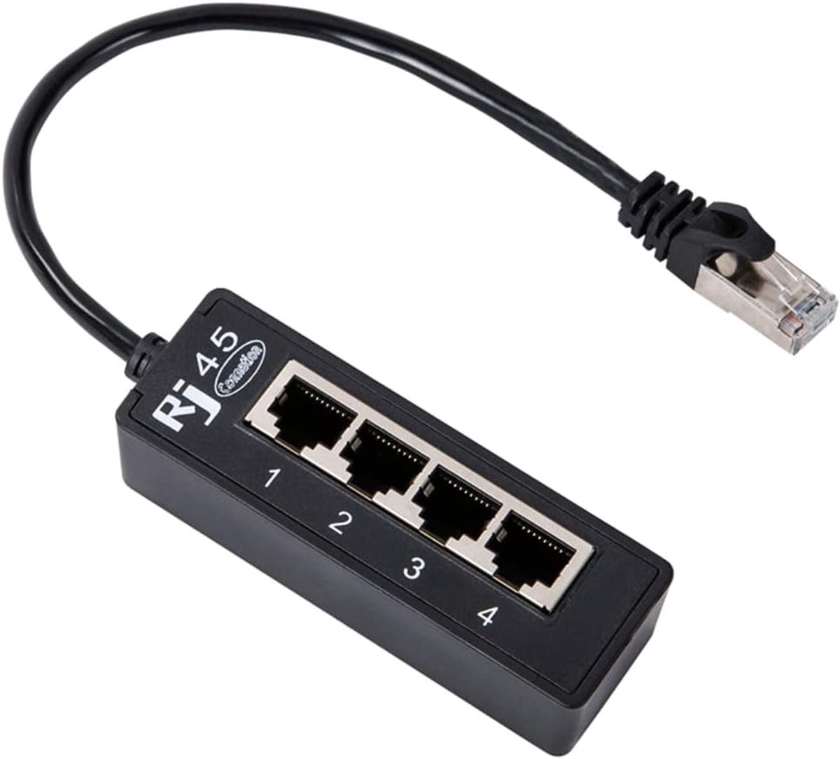 Netwerk Splitter - Ethernet Adapter - Netwerk Uitbreiding - 1 Mannelijk Naar 4 Poorten - 16x8x3 cm - Zwart