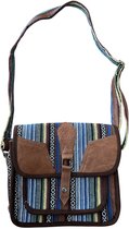 Sac bandoulière en coton et cuir - Népal - couleur bleu