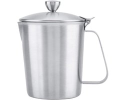 Melkopschuimer Mok - Roestvrijstaal Kannetje - Latte Art Maken - Met Deksel en Maat - 700ml Capaciteit - Zilverkleurig