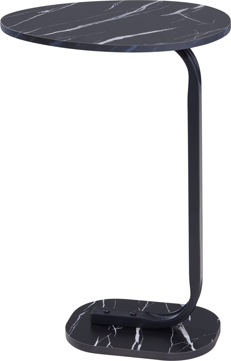 In & Out Deco bijzettafel - banktafel - marmerlook - hoog 59 cm - blad 37 x 27 cm zwart