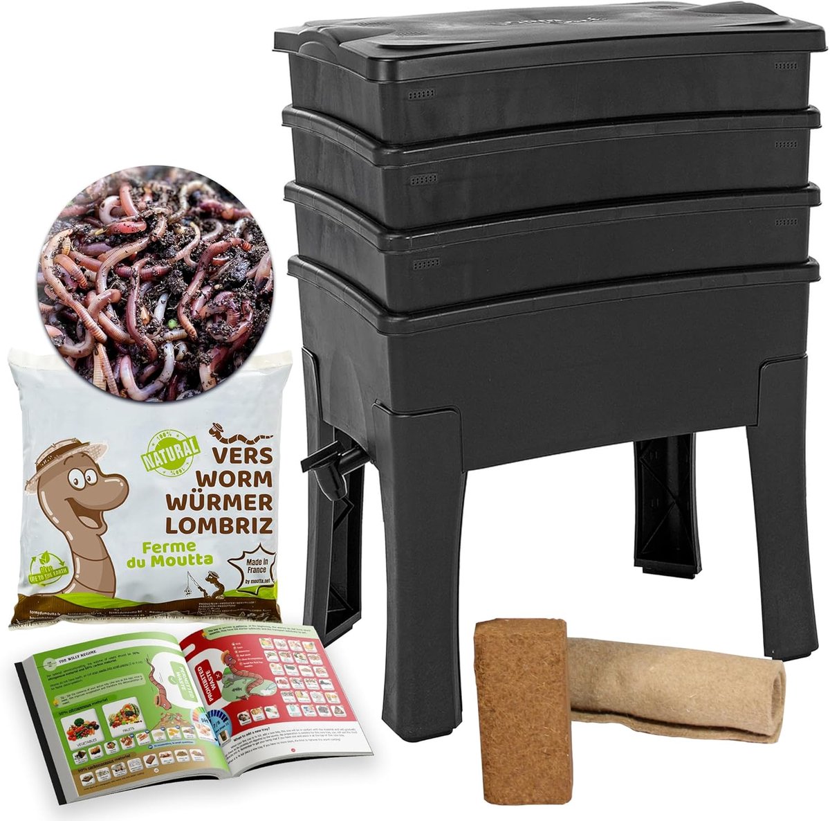 Wormenbak Kit - Compostbak - Afval Verwerken - Grote Capaciteit - 96 Liter - Zwart