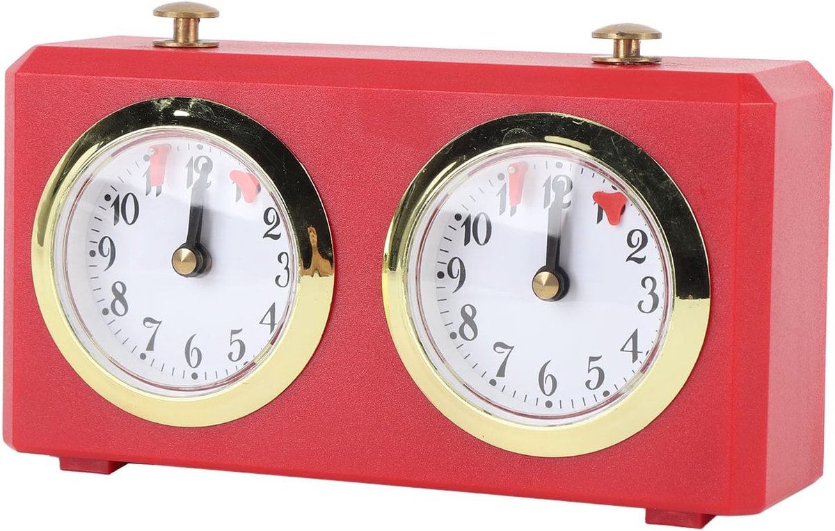 Analoge Schaakklok - Mechanische Timer - Wedstrijd Timing - Geen Batterijen Nodig - 19x12x7 cm - Rood