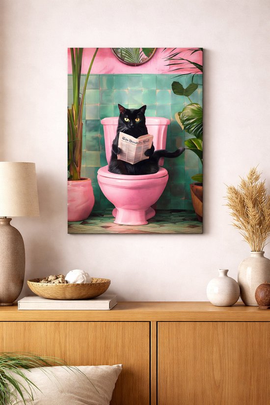 Affiche toile - Chat aux toilettes - affiche murale - affiche intérieure - affiche murale chat - Cadeau - Sans cadre - Posters - Affiches Vintage
