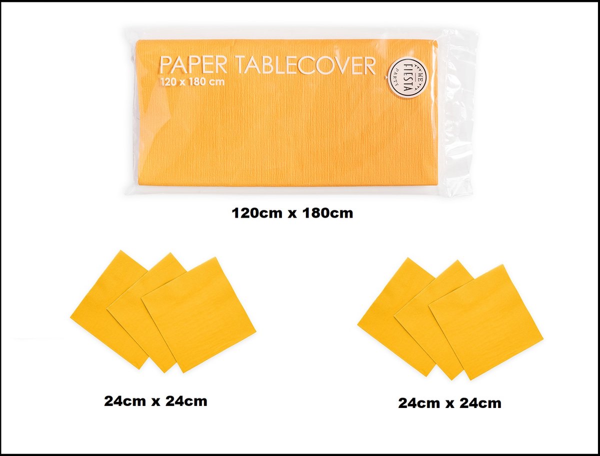 1x Tafelkleed papier geel 120cm x 180cm + 40x Cocktail servetten geel 24cm x 24cm 3 laags