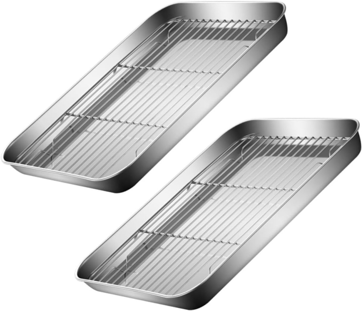 Bakplaat Rooster Set - Ovenplaat Lade - Bakken Grillen - Roestvrij Staal - 26x20cm 23x17cm