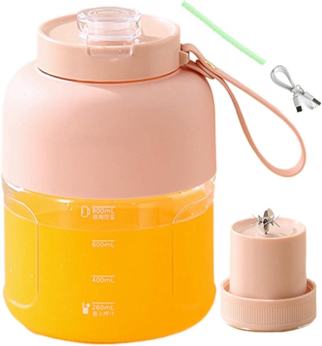 Draagbare Blender - Oplaadbare Sapbeker - Snel Smoothies Maken - Grote Capaciteit - 12x12x17.5 cm - Roze