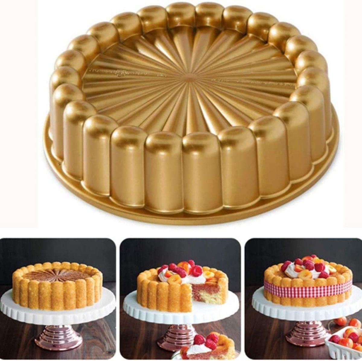 Taartvorm - Bakvorm Quiche - Zelf Bakken - Antiaanbaklaag - 24 x 7 cm - Goudkleurig