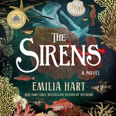 De omslag van 'The Sirens', een roman van Emilia Hart, met een zeemeermin in het midden, omgeven door koraal, schelpen en zeedieren.