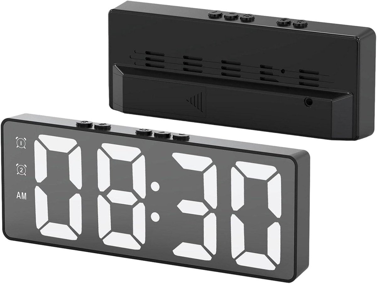 Digitale Wekker - LED Elektrische Klok - Real Time Monitoring - Stemgestuurde Inductie - 160x25.5x61.5mm - Zwart