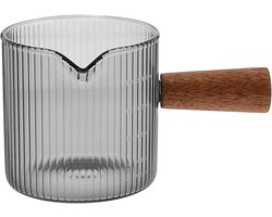 Glazen Melkkan - Koffie Schenker - Latte Art - Houten Handvat - 120ml Inhoud - Lichtgrijs