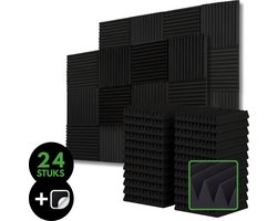 SoluHome® Akoestische Panelen - 24 Stuks - Inclusief Dubbelzijdige Stickers - 2,16 m² Oppervlakte - Zwart - 30x30x5cm - Geluidsisolatie - Golvend Patroon - Akoestisch Wandpaneel - Wanddecoractie - Zelfklevend