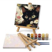 TISHIRON Schilderen Op Nummer – Zwarte Kat Met Tropisch Blad, 40x50 Cm (zonder Lijst), Acrylverf, Voor Volwassenen En Tieners
