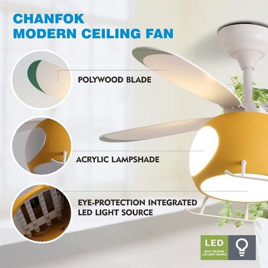 Helikopter Plafondlamp - Ventilator Lamp - Kinderkamer Verlichting - Drie Kleuren LED - 15-20m² Ruimte - Geel — afbeelding 5