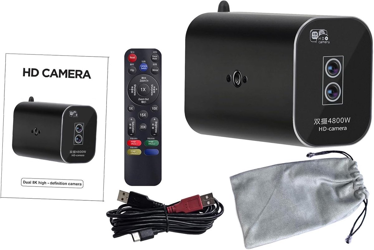 Live Streaming Camera - 48MP Webcam - Professionele Video - 20x Zoom Autofocus - 18x13x9 cm