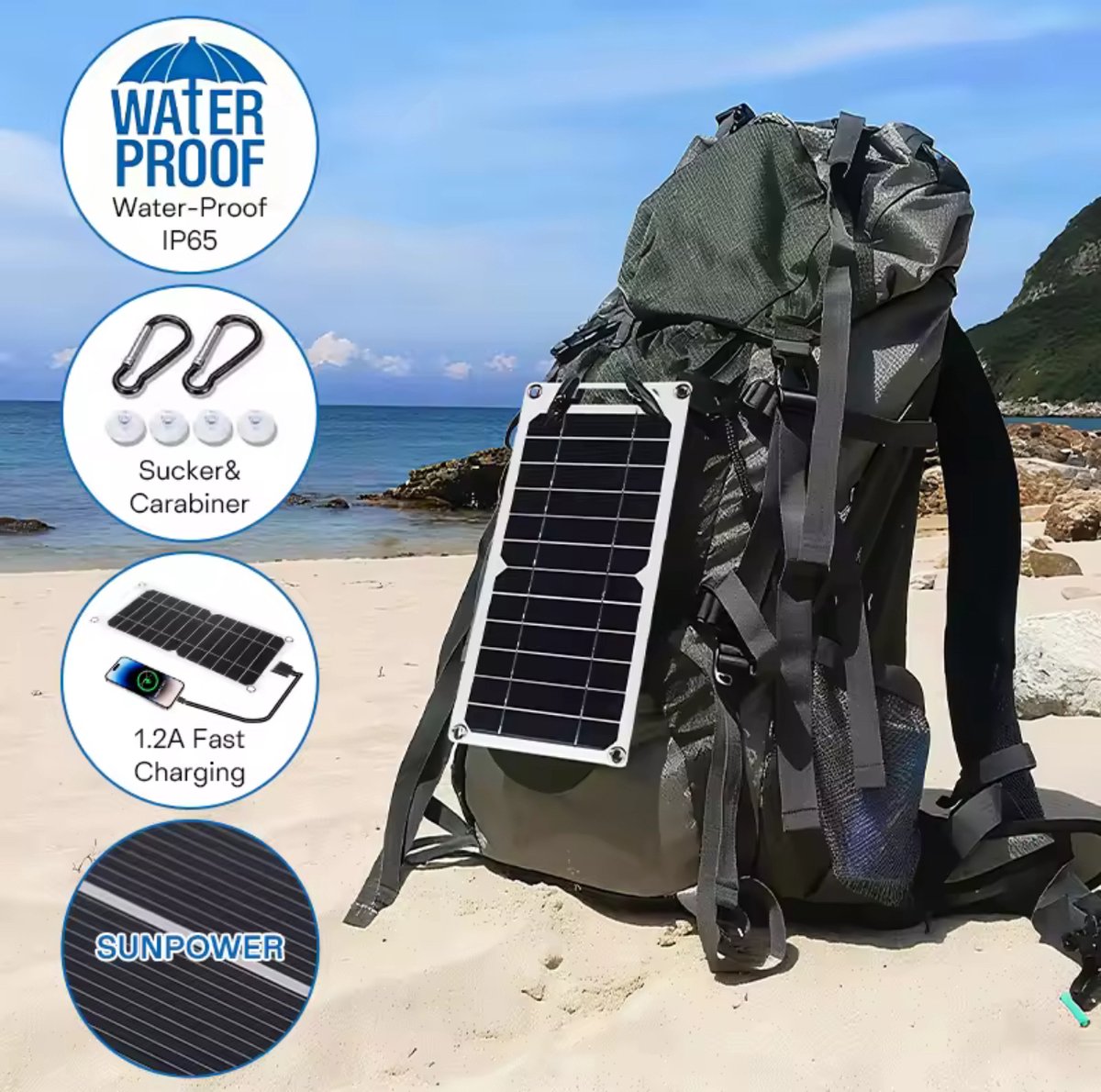 30W USB Zonnepaneel | Waterdicht IP65 | Outdoor Wandelen & Kamperen | Draagbare Oplader voor Smartphone & Powerbank | 6.8V Zonnepaneel Charger – foto 4