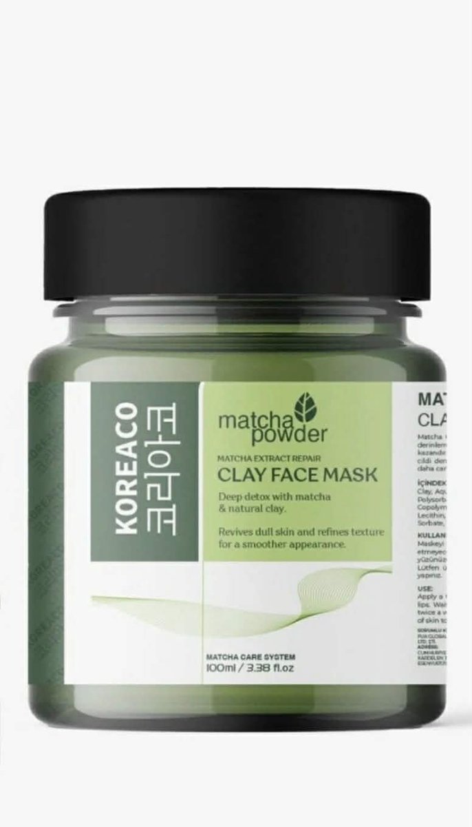 Koreaco Matcha Clay Face Mask - Reinigend & Verfrissend Kleimasker met Matcha - Ondersteunt Huidbalans & Fris Gevoel - Gezichtsmasker - 180 g