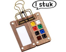 1 artikel - Aquarelverfdoos - Draagbare schetsboek- en schilderset - Verfdoos van walnoothout met 8 vakken / inclusief klemmen / geen verf inbegrepen - Kleur: walnoothout