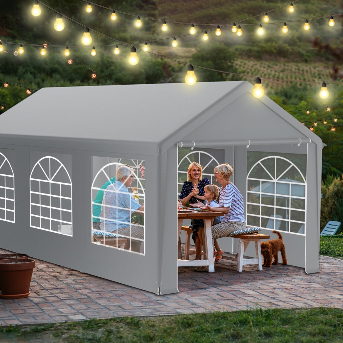 Aufun Paviljoen 3x6m - Grijs - Metaal Tuinpaviljoen Met Zijpanelen, Partytent Tuintent voor Feest, Marktkraam & Buiten Camping