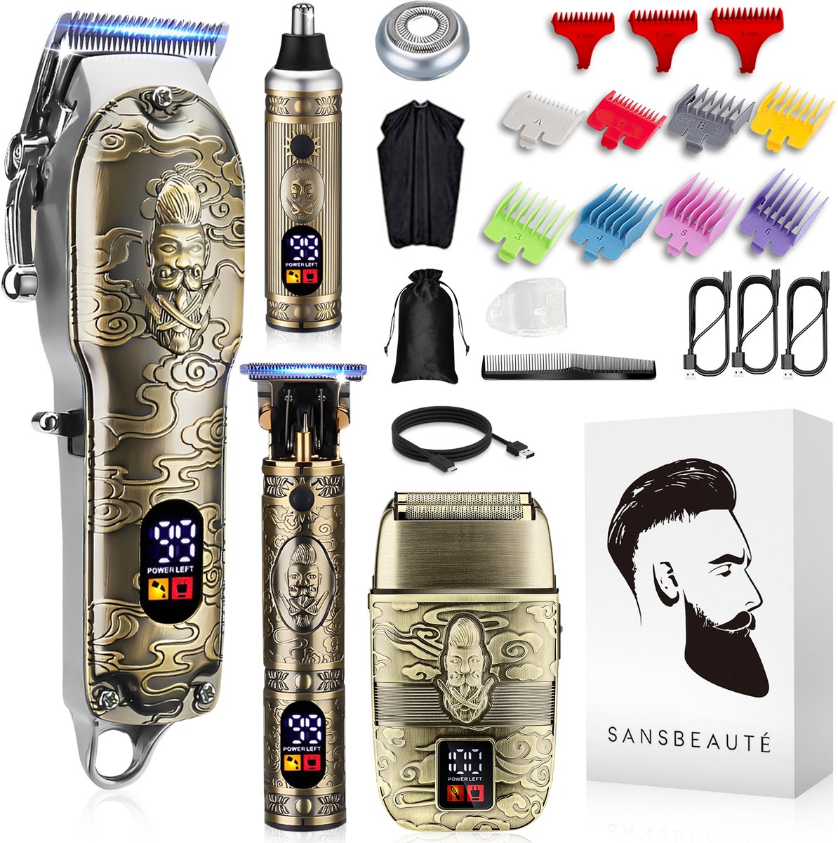 Professionele Draadloze 5-in-1 Tondeuse met Foil Shaver - Sansbeauté - Tondeuse Mannen Hoofdhaar - Cheveux Haar - Haartrimmer - Kapper Haar Machine - Haartondeuse - Trimmer Baard - Barbe Hair Clipper - Kapper Buddha Trimmer - Barber Set - Kappersset