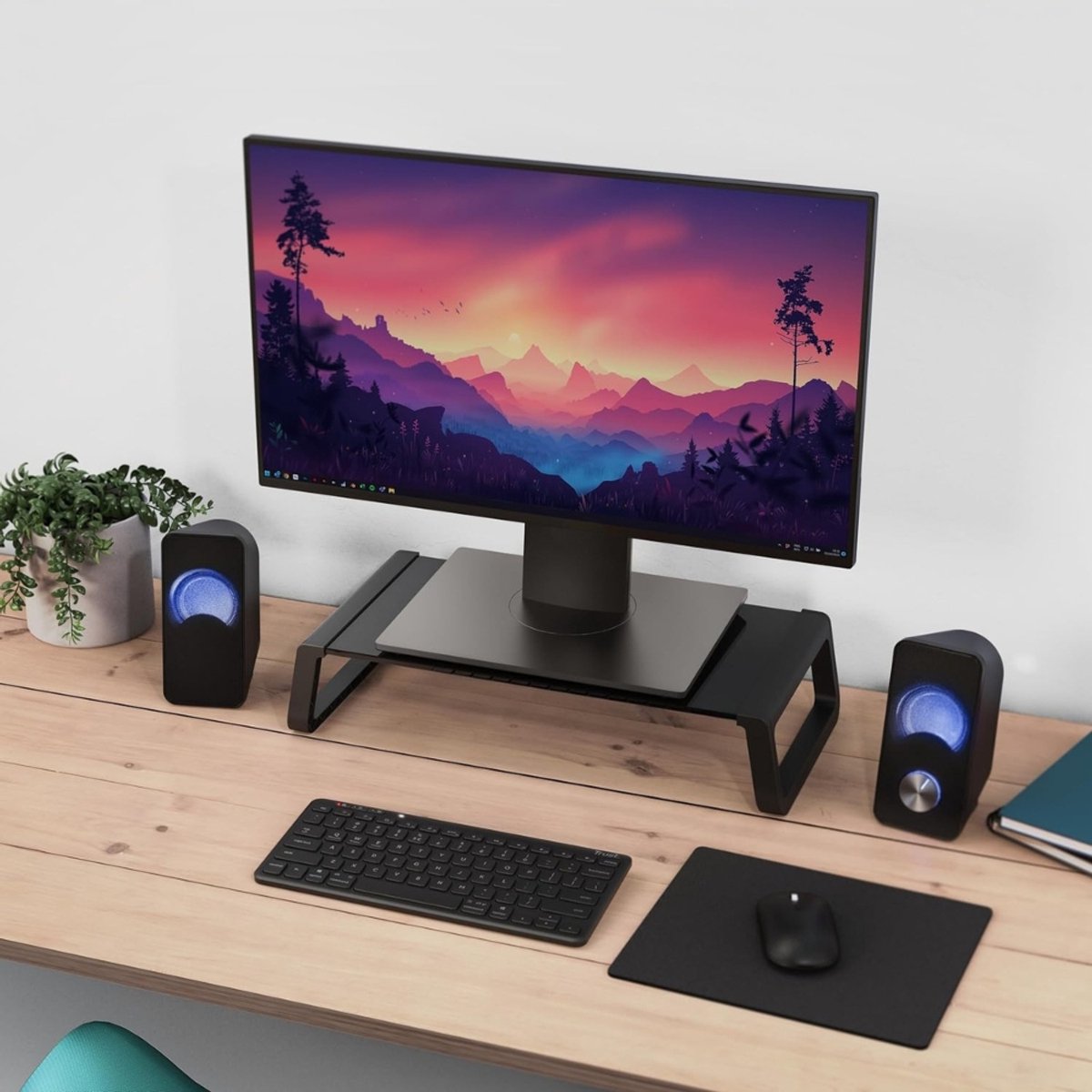 Famanu Monitorstandaard - Monitor Stand Riser 41 x 22 x 10 cm - Schermstandaard van Glas - Monitorverhoger - Bureau Organizer voor Laptop - Computer - Notebook - Zwart