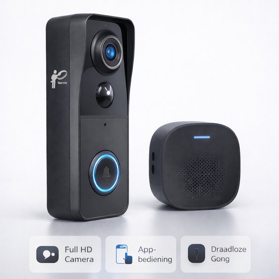 Narvie Video Deurbel 5MP Draadloos met Draadloze Gong - Narvie - €79,95