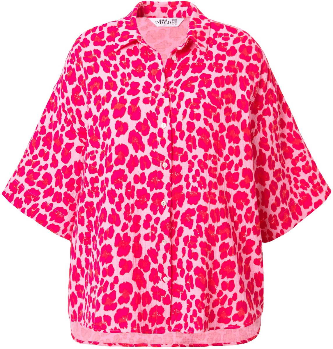 Studio Untold - Dames - Mousseline blouse oversized color leo - Roze - Maat 50+